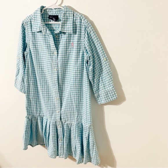 Ralph Lauren Gingham Print Button Front Shirt Dress Ruffled Hem Half Tab Sleeves - Picture 4 of 13